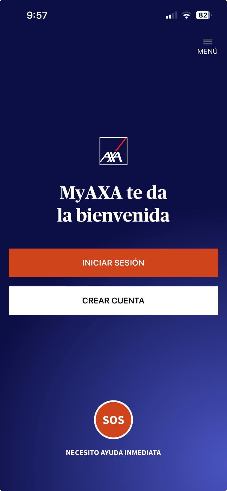 Pantalla de inicio de sesión de MyAXA con el botón SOS